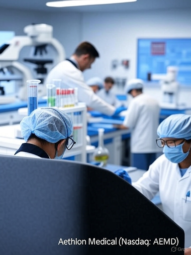 Researchers in a medical lab at Aethlon Medical (Nasdaq: AEMD), illustrating Hemopurifier research for Long COVID and CAC.