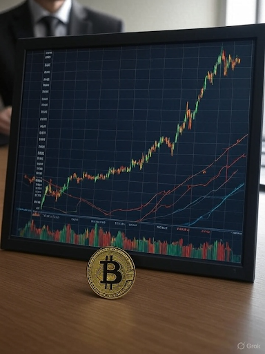 Bitcoin with price chart trending upward